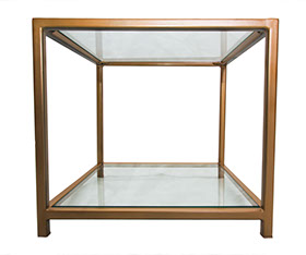 Glass Top & Botton Shelf  Gold Metal Frame Side Table