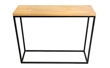 Solid Oak Top   Black Frame Console Table