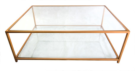 Glass Top & Bottom Shelf  Gold Frame Coffee Table