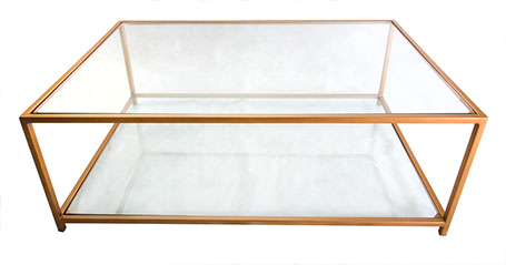 Glass Top & Bottom Shelf Gold Frame Coffee Table