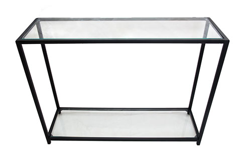 Glass Top & Bottom Shelf  Black Frame Console Table