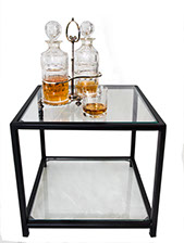 Glass Top & Bottom Shelf Black Frame Side Table