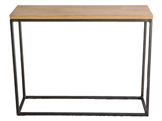 Solid Oak Top Shelf Gun Metal Grey Frame Console Table