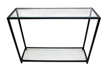 Glass Top & Bottom Shelf Black Frame Console Table