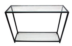 Glass Top & Bottom Shelf  Black Frame Console Table